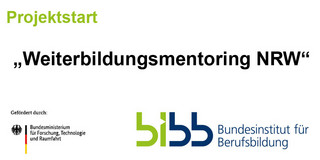Kachel mit dem Text "Projektstart: Weiterbildungsmentorin NRW"