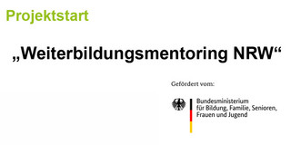 Kachel mit dem Text "Projektstart: Weiterbildungsmentorin NRW"