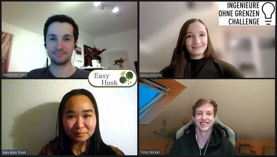 Ein Screenshot zeigt vier Studierende in einem Zoom-Meeting.